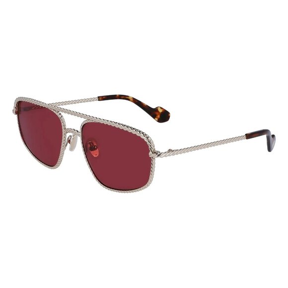 NEW Lanvin 58mm Navigator Sunglasses in Gold/Burgandy